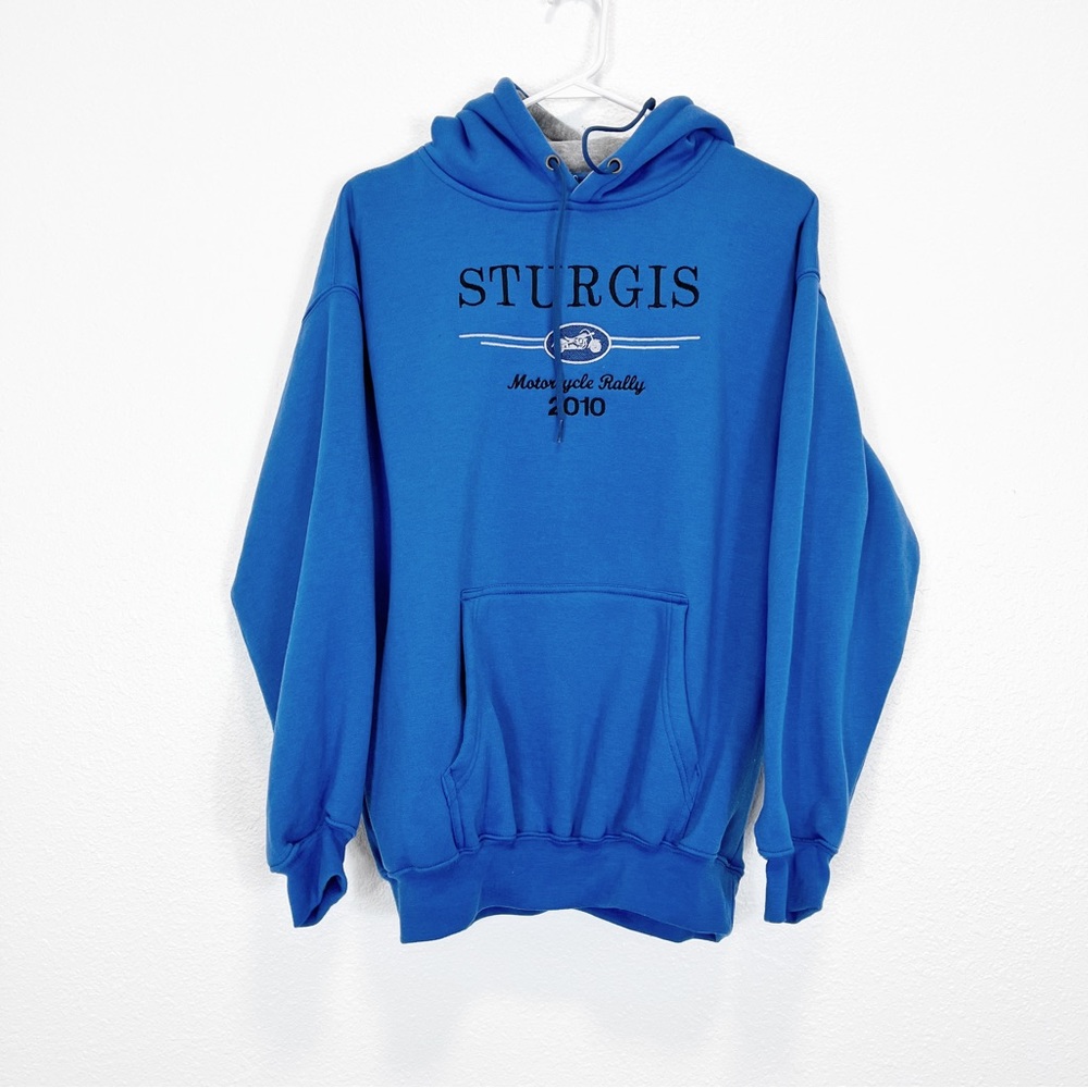 Sturgis 2010 Motorcycle Rally Blue Hooded Pullover Sweatshirt Size Medium.